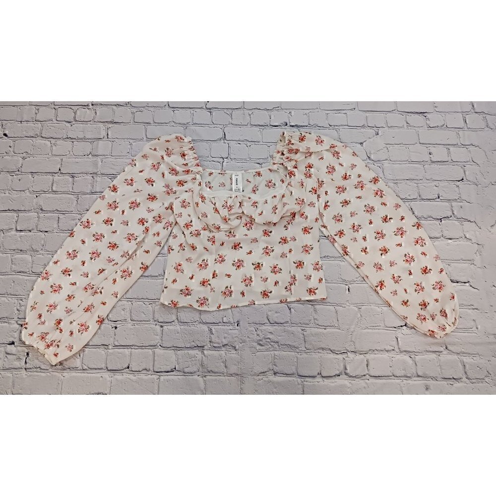 Abound Womens Blouse White Floral Long Sleeve Scoop Neck/NWT, Size M